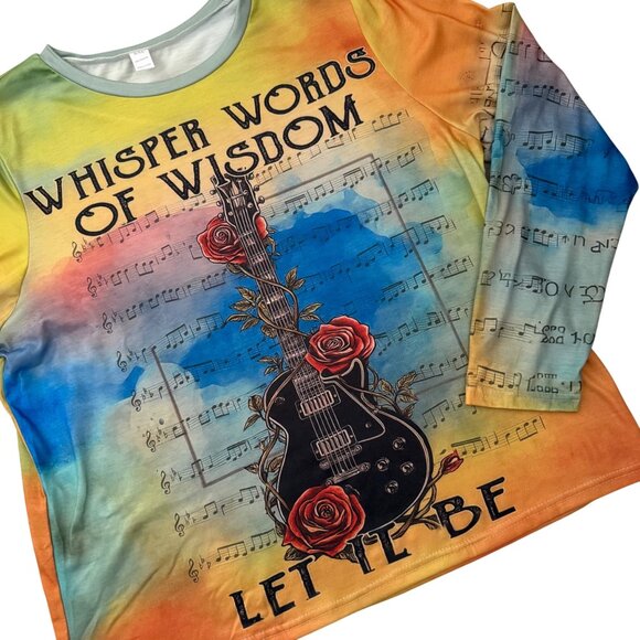 Music Graphic Long Sleeve Shirt Size XXL Guitar Rose Art Top Casual Indie - Picture 2 of 8